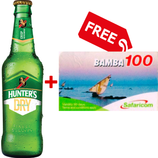 Copy of Copy of Social Media Product Ad (800 x 800 px) - 2024-11-13T105137.202 Hunter’s Dry 330ml + 1 Free Safaricom Airtime Ksh100