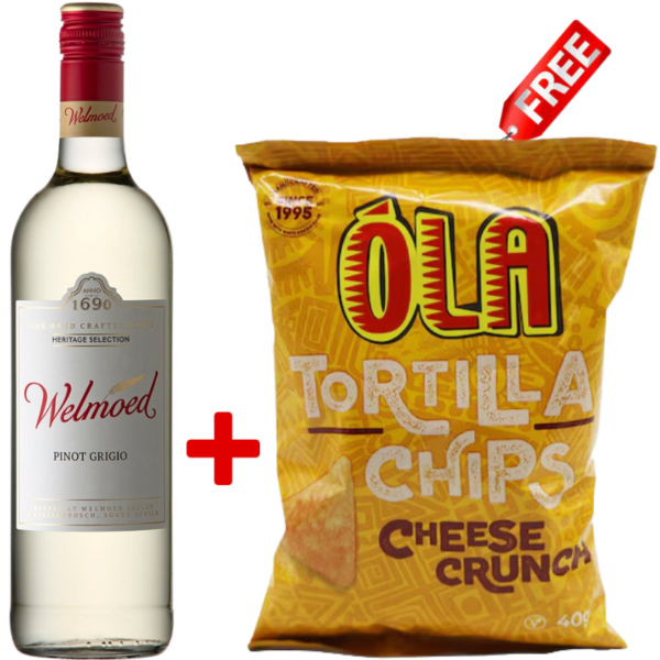 Copy of Social Media Product Ad - 2024-05-07T102659.201 Welmoed Pinot Grigio 75cl + 1 Free Ola Tortila Chips Assorted 40g