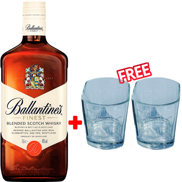 Ballantines Finest 1L + Free Ballantine Glasses